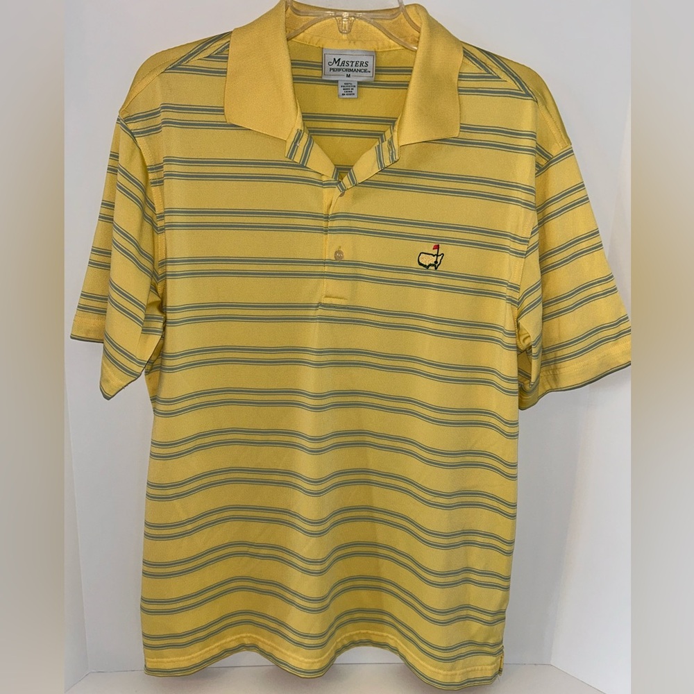 Masters Performance men’s yellow blue stripe short sleeve polo size Medium‎